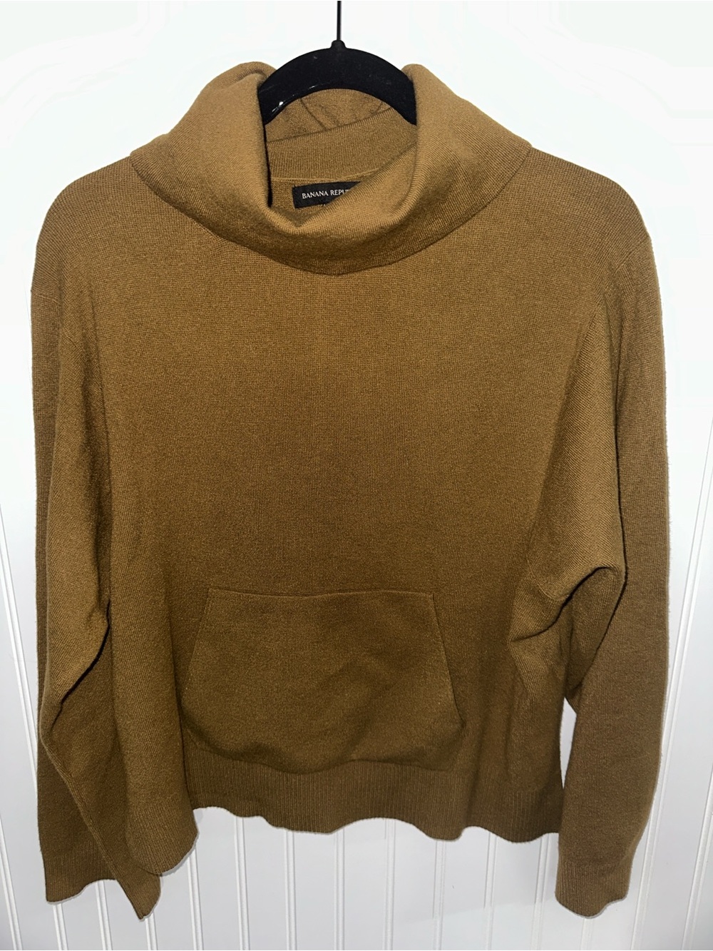 Banana Republic Olive Brown Cowl Neck Knit Sweater Kangaroo Pocket Size M